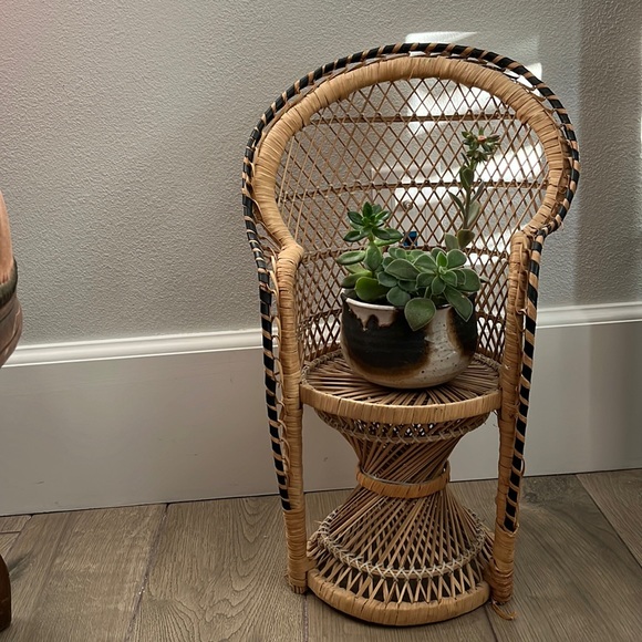 Vintage wicker chair plant stand